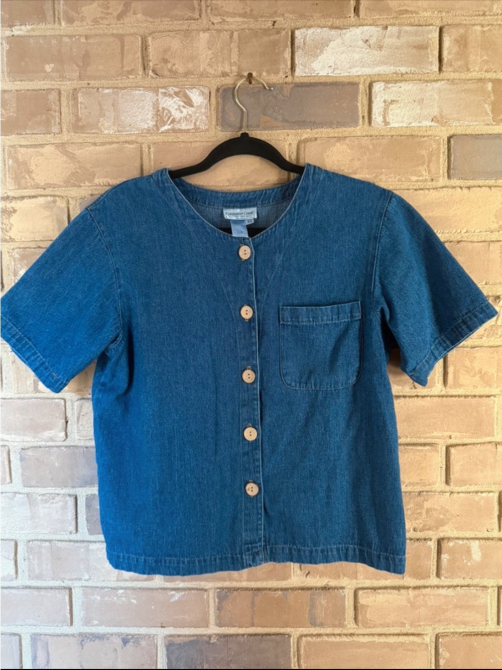 Coldwater Creek Denim Button-Front Short Sleeve Top - Blue